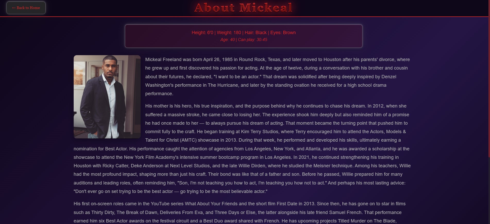 Desktop About Page - Mickeal Treeland