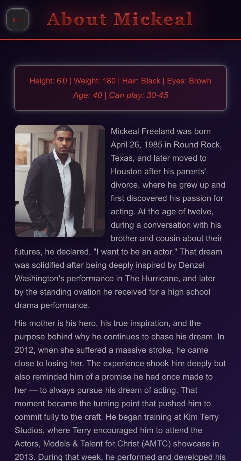 Mobile About Page - Mickeal Treeland