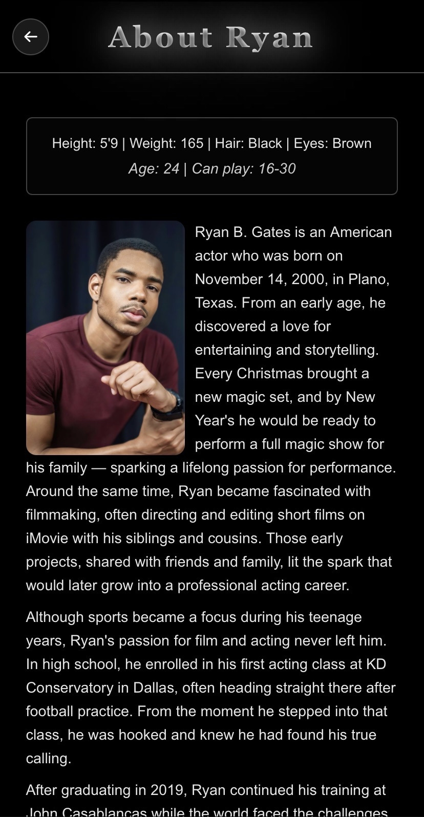 Mobile About Page - Ryan Gates