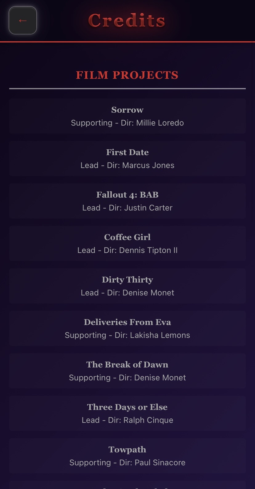 Mobile Credits Page - Mickeal Treeland