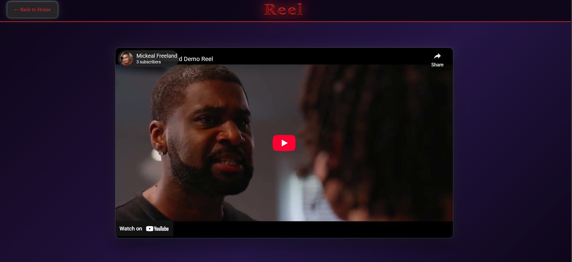 Desktop Demo Reel Page - Mickeal Treeland